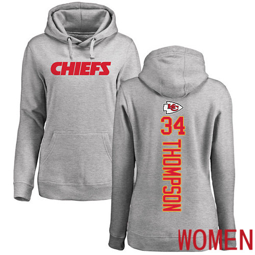 Women Football Kansas City Chiefs #34 Thompson Darwin Ash Backer Pullover Hoodie